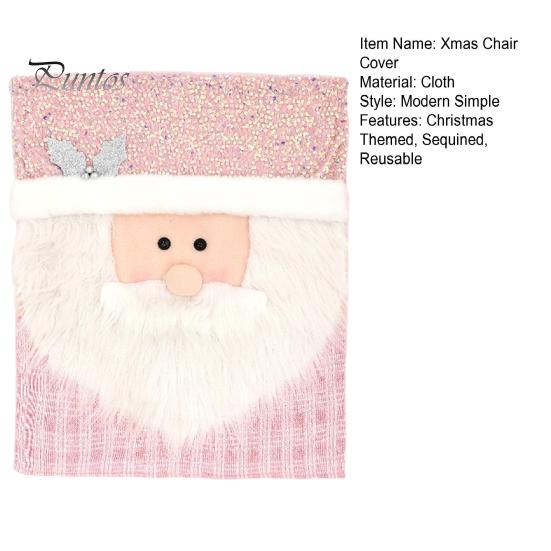 Christmas Chair Cover Santa Snowman Reindeer Chair Back Cover Pink Sequined Chair Slipcover for Dining Room Kitchen Hotel Party Decor