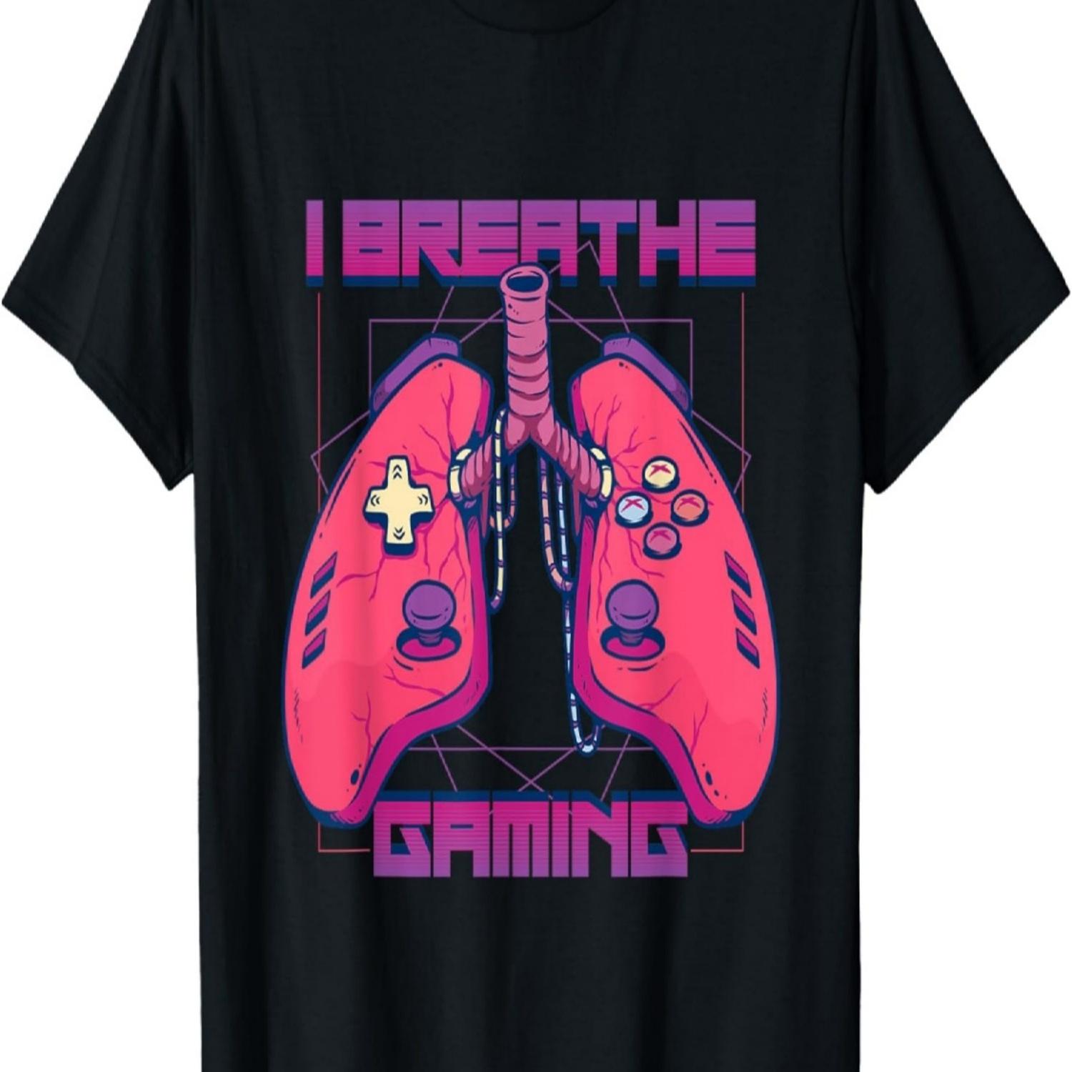 I Breathe Gaming Surreal Lungs Video Game Controller Gamer T-Shirt S