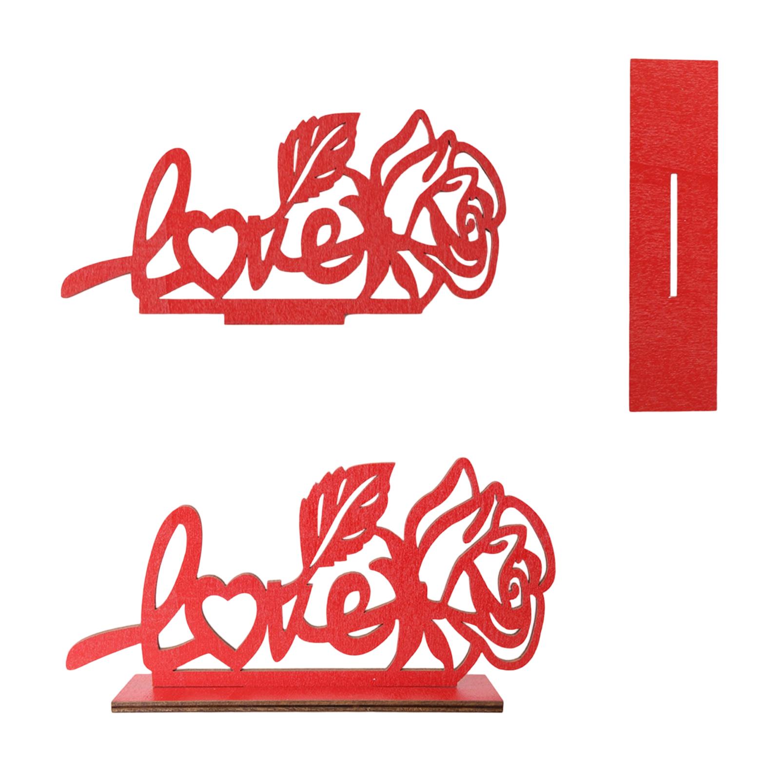

Wooden Decorative Tabletop Ornament with Rose and Love Lettering Freestanding Laser Cut Design for Home Office Desk Shelf