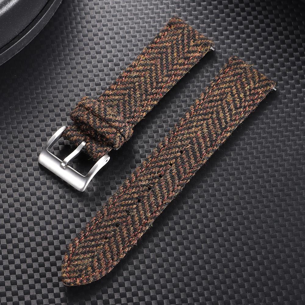 Vintage Genuine Leather Watch Band Tweed Nylon Strap 18mm 20mm 22mm Quick Release Weave Bracelet for Omega for Seiko Smartwatch