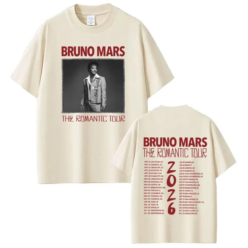 Bruno Mars The Romantic Tour 2026 Print Tees Men Women Gothic Punk T-shirts Summer Short-sleeved Vintage Fashion Cotton T-shirts