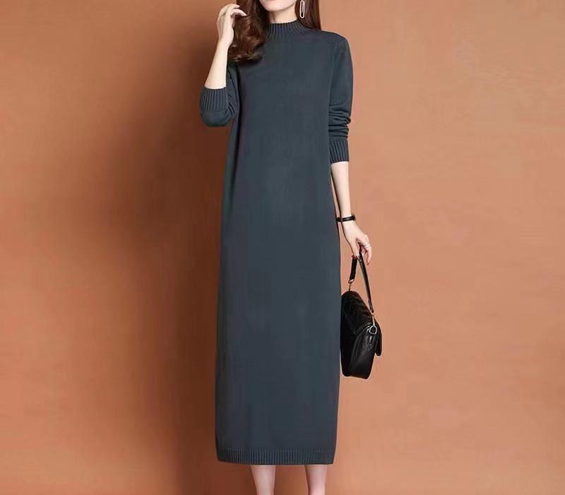 

2025 Осень/Зима Длинное Свободное Вязаное Шерстяное Платье Выше Колена One Size синий/серый