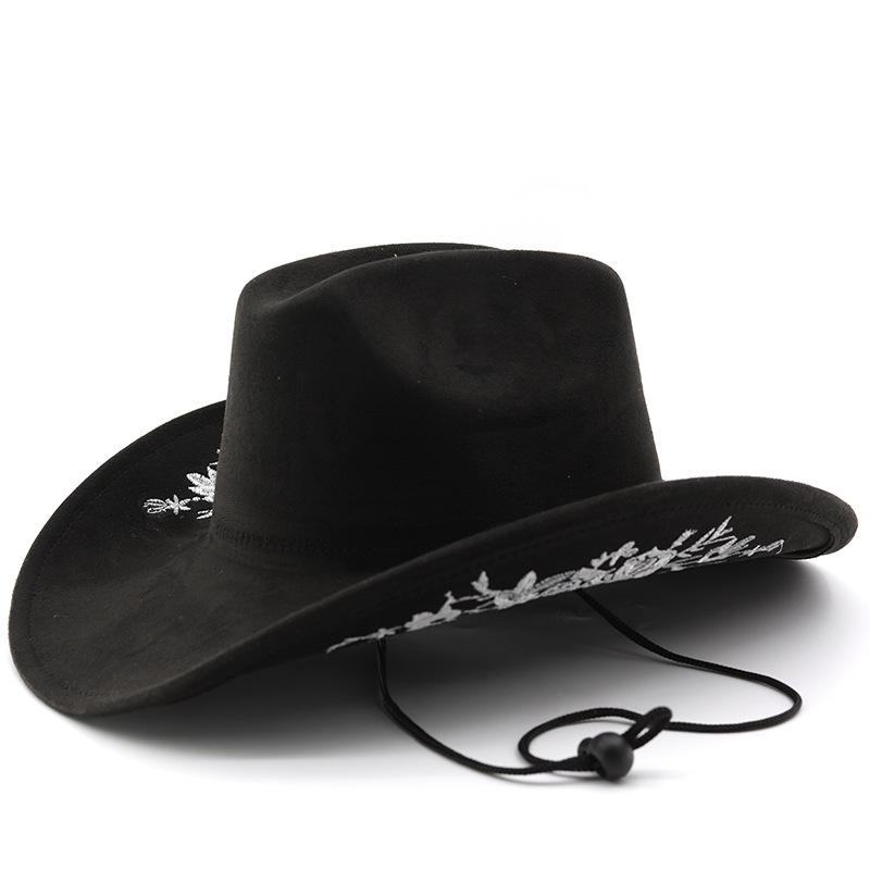 Western Style Embroidered Wide Brim Hat Outdoor Travel Jazz Hat