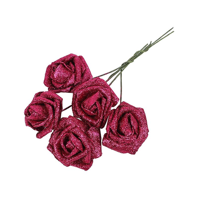 5/10pcs 6cm Glitter Foam Rose Artificial Flower Branch Bridal Bouquet Fake Flower DIY Wreath Craft Wedding Party Home Decor