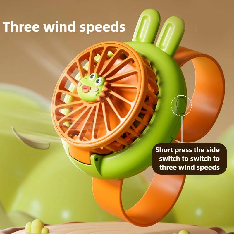 Summer Handheld Mini Fan, Children's Cute Cartoon Watch, Small Fan, USB Charging, Portable Fan, Three Speed with Light Gift