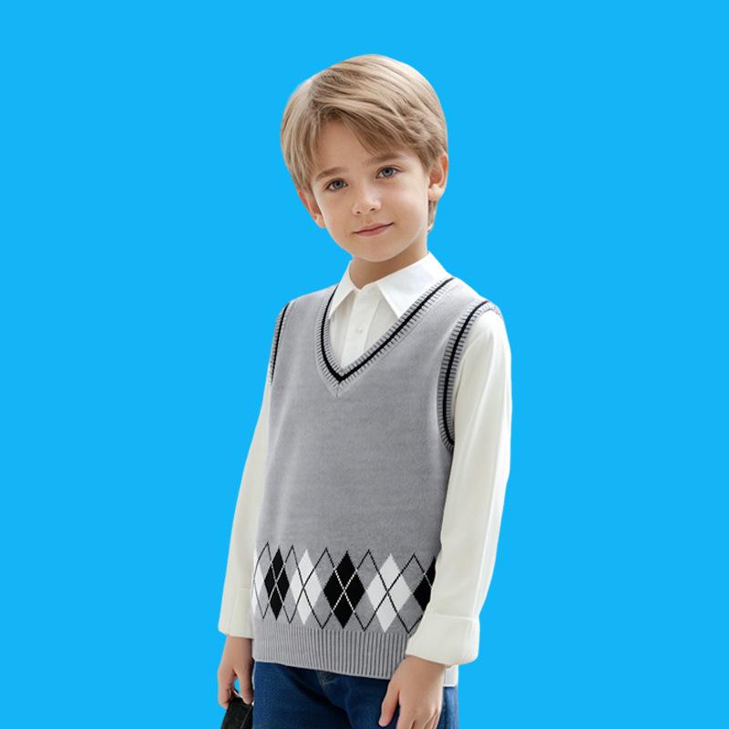 Teen Westen Kinder Strickweste Jungen & Mädchen Schuluniform Pulloverweste 100% Baumwolle V-Ausschnitt Pullover Preppy Stil Kinder Tops