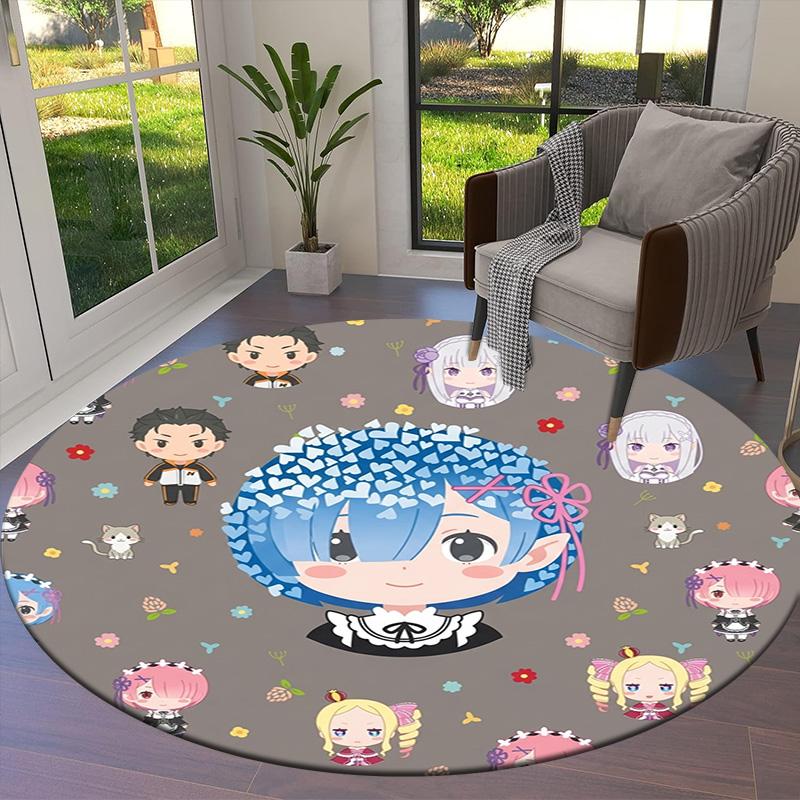 Re Zero Round Area Rug Carpet Rug For Living Room Bedroom Sofa Playroom Decor Nonslip Floor Mat