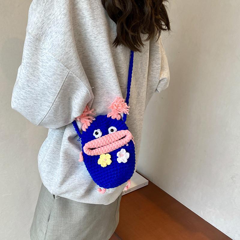 Adorável e Colorida Bolsa Balde Infantil de Crochê em Estilo Desenho Animado Para Crianças