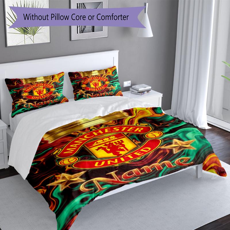 Custom Manchester Name Personalized Name Bedding Set,Airy Bed Linen for Sports Room Decor,Perfect Teenager Gift,Double Sided Duvet Cover with Pillowca
