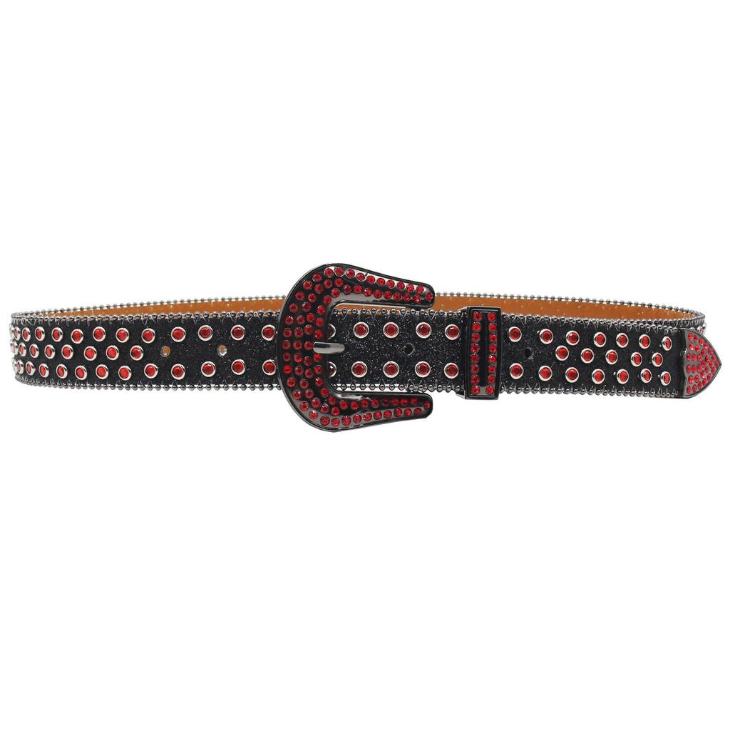 Y2K Punk Rhinestone Sequin Hip Hop Pin Buckle Leather Belt for Women