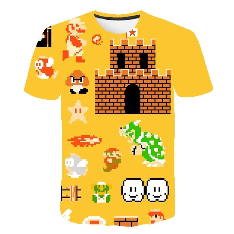 2025 MINISO Summer T-shirt  Super Mario Bros T-shirt Kids Harajuku Fashion Casual T-Shirt Boy Girls Polyester Boys Girls Short Sleeve