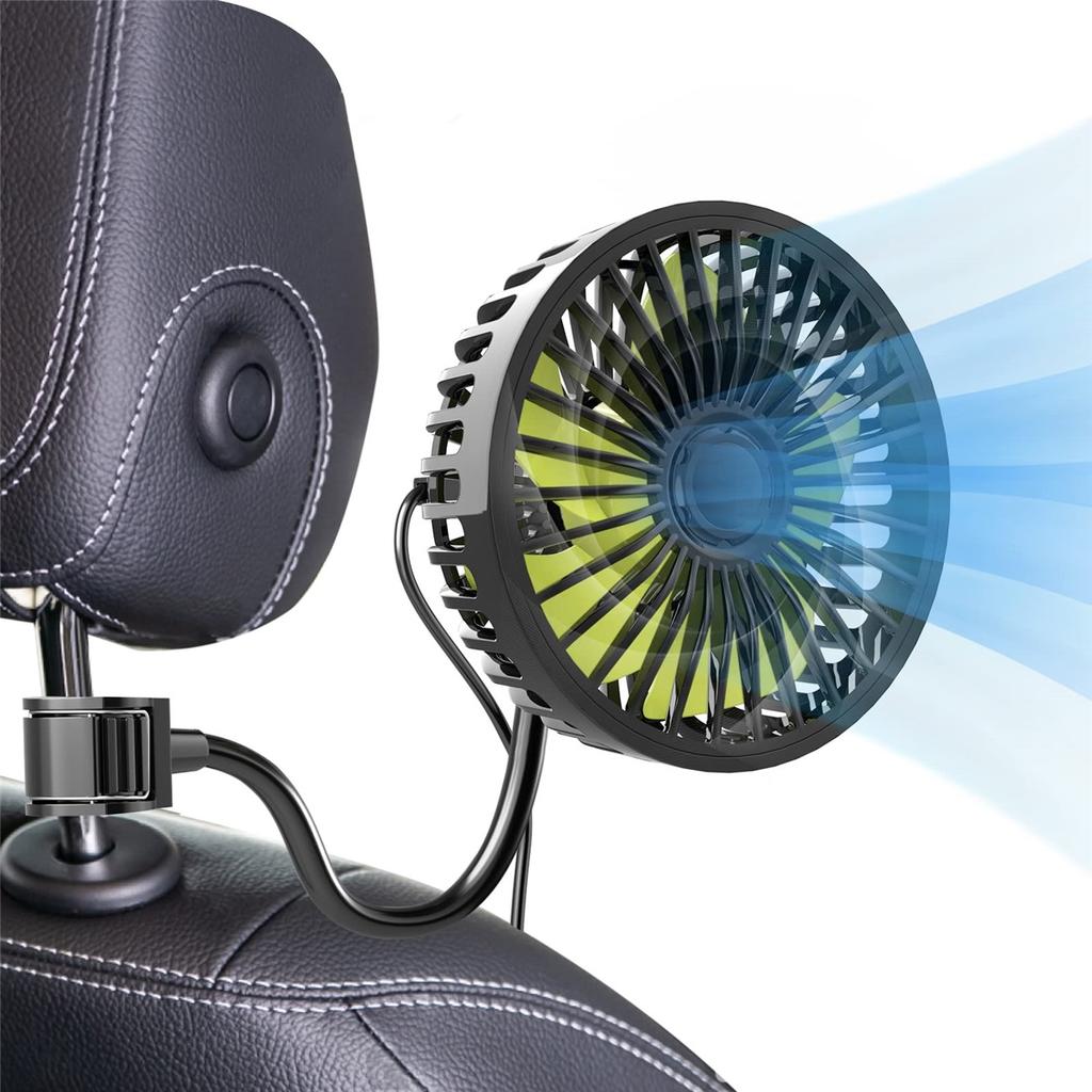 2026 Car Cooling Fan 360 Adjustable Dual Head Car Fan Low Noise Automotive Electric Fan Type C Charge for Dashboard RV Truck