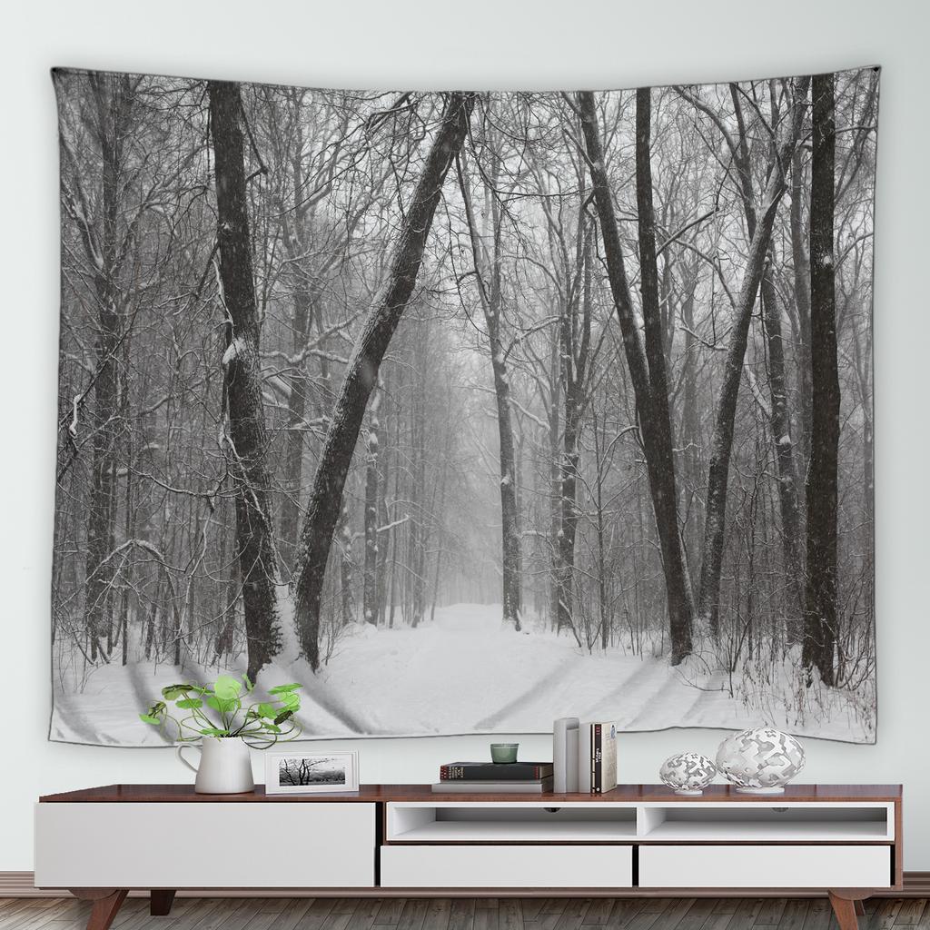 Winter Woods Snow Print Pattern Tapestry Home Bedroom Living Room Dormitory Wall Decor Background Cloth Tapestry