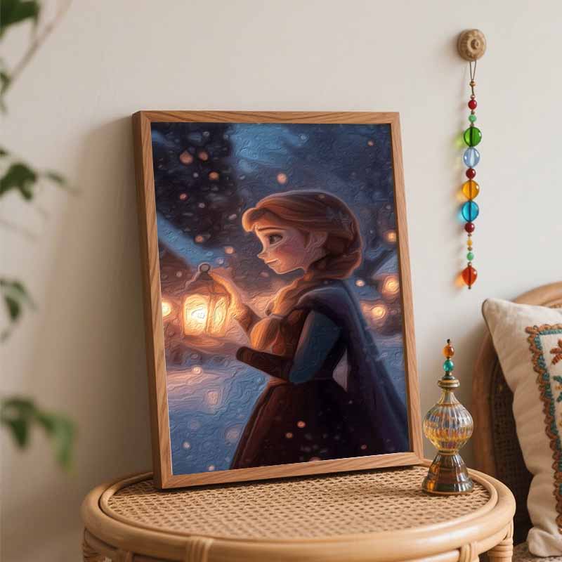 Disney Princess Anna oil painting art set handmade diy gift home decoration.winter night lantern portrait wall art painting kits