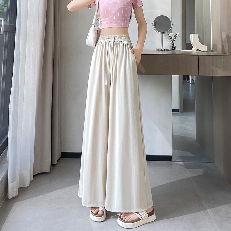 High-Waisted Ice Silk Women's Culottes - Lightweight, Wide-Leg, and Slimming Nine-Point Pants for Summer.