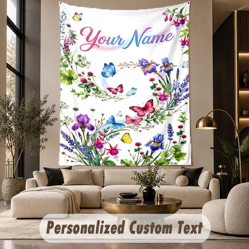 Floral Garden (428) Theme Wall Tapestry Customized With Name Text Personalized Hanging Tapestry For Bedroom Living Room Decor