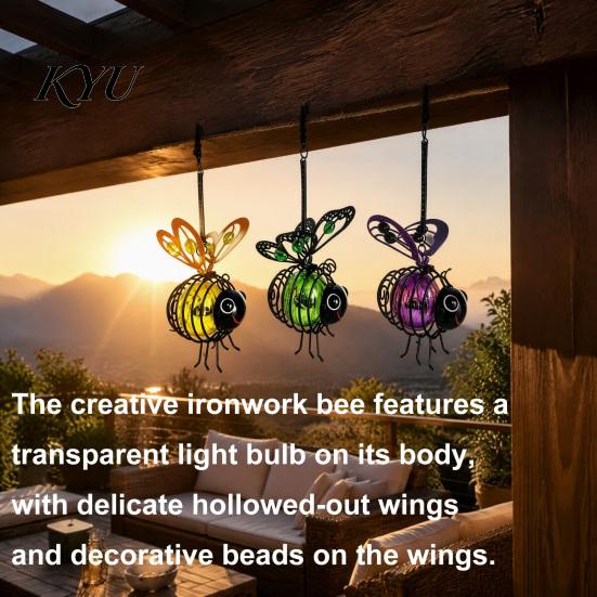 Outdoor Atmosphere Decorative Lights 2Pcs Solar Hanging Bee Lanterns, Waterproof Garden Lights, Cute Patio Lamps Insect Night for Porch Backyard Decor