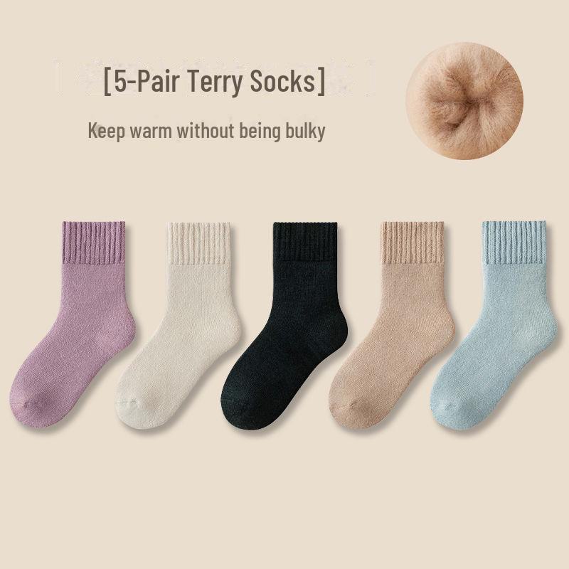 

Женские теплые носки средней длины из кашемира и шерсти для осени и зимы — толстые, без косточек, с бархатной подкладкой