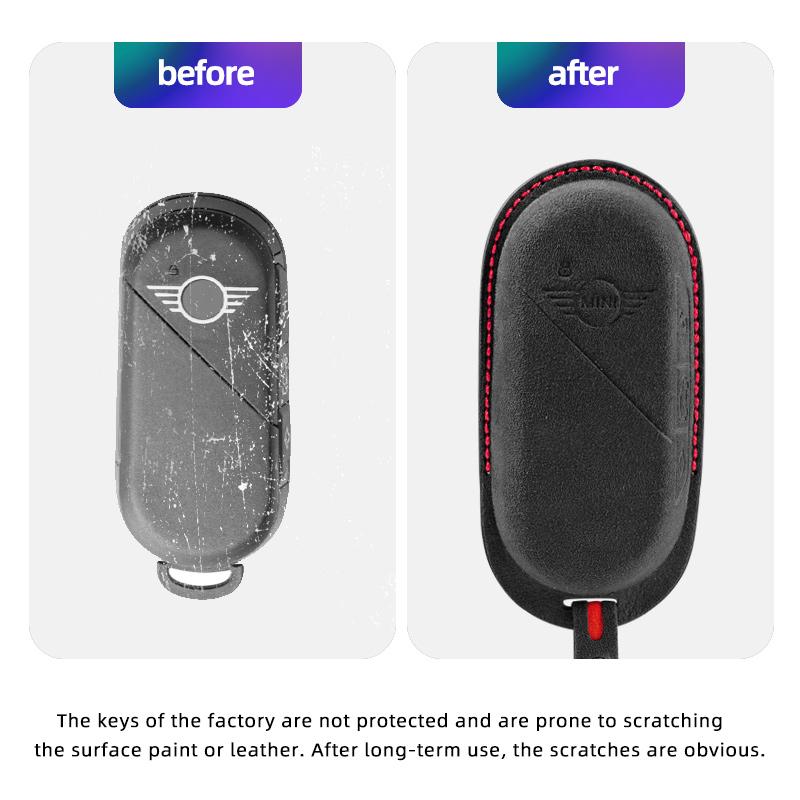 Alcantara Suede Car Key Case Cover Protector for Bmw Mini Countryman Cooper One 23 -24 Remote Accessories Holder Shell Keychain