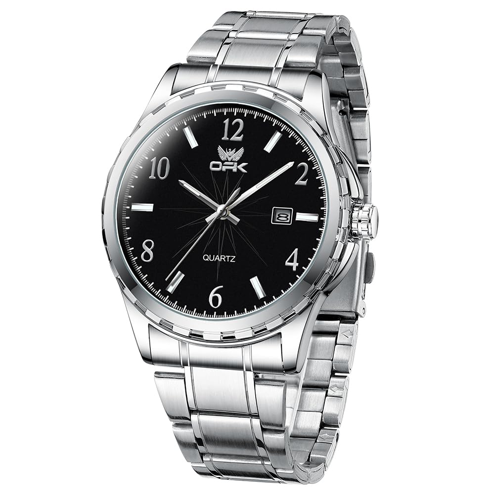 

Кварцевые часы OPK с датой, люминесцентные, классические часы из нержавеющей стали для и офиса, черные, мужской дисплей, водонепроницаемые, дизайн, стильные, легко читаемые
