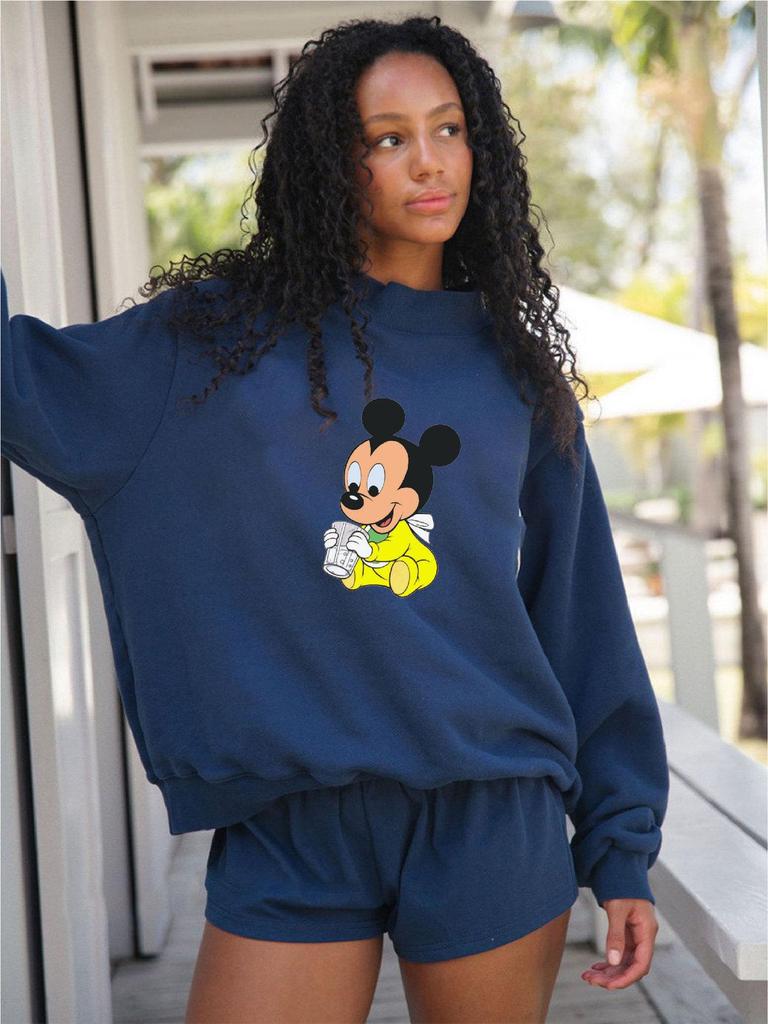 Women's Trendy Heavy-Duty Casual Loose Sweatshirt with Mid-High Neck and Long Sleeves