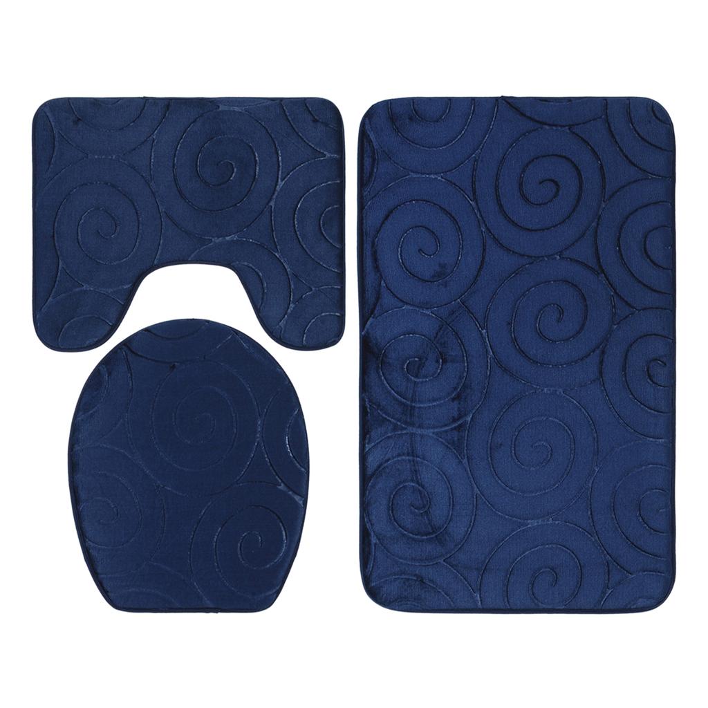 3 PCS Bathroom Mat Set Stone Embossed Toilet Lid Cover Floor Mats Bathtub Side Absorbent Carpets