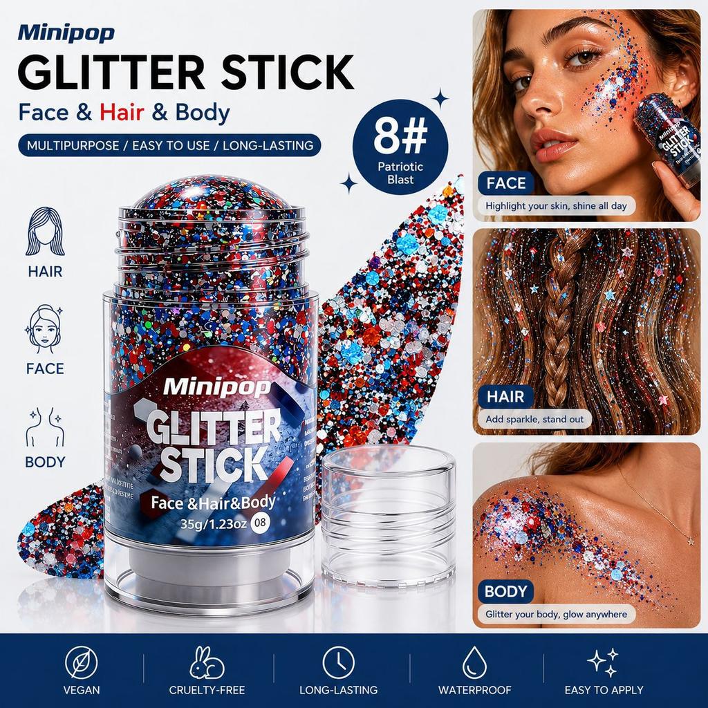 MINIPOP Body Paint Glitter Stick Face Lips Star Shimmer Festival