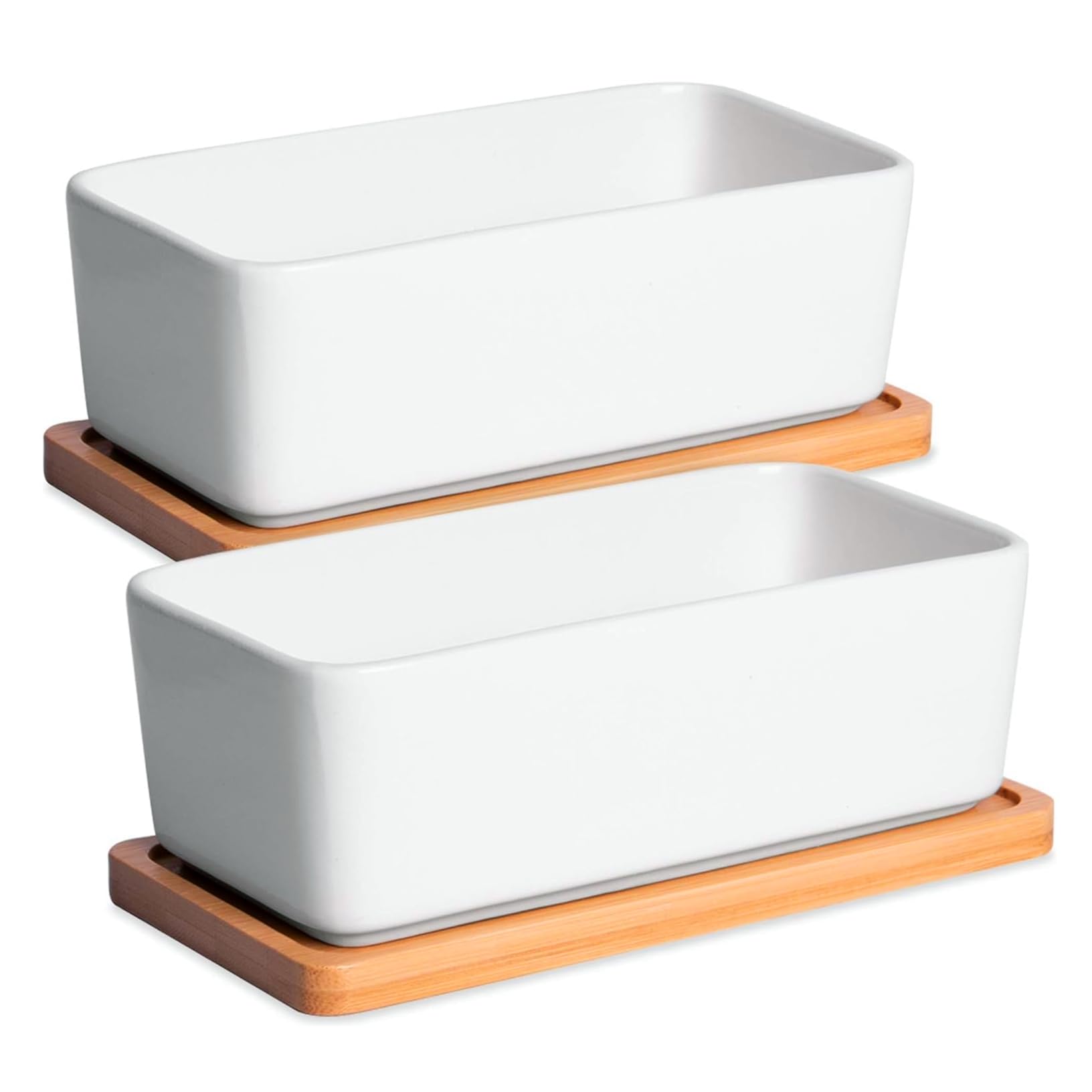 

FaceColor Succulent Ceramic Flower Cactus Mini with Drain Bamboo White Living Garden Rectangular Set of 2 Package Product Does Not Include Pot, Pot,