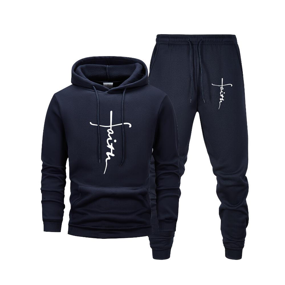 

Faith Print Men s Casual Hooded Long Sleeved Sweatshirt and Jogging Suit Set, Suitable for Casual Wear Enthusiasts Unique Print S