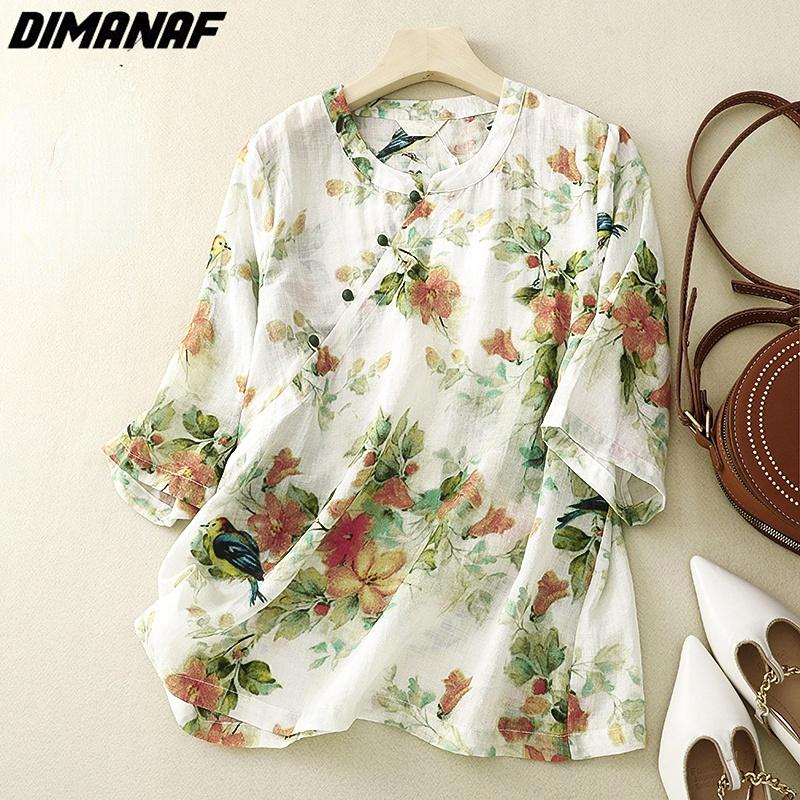 

DIMANAF 2023 женская блузка больших размеров футболка повседневные топы свободные винтажные летние цветочные рубашки с коротким рукавом модная рубашка M зелёный
