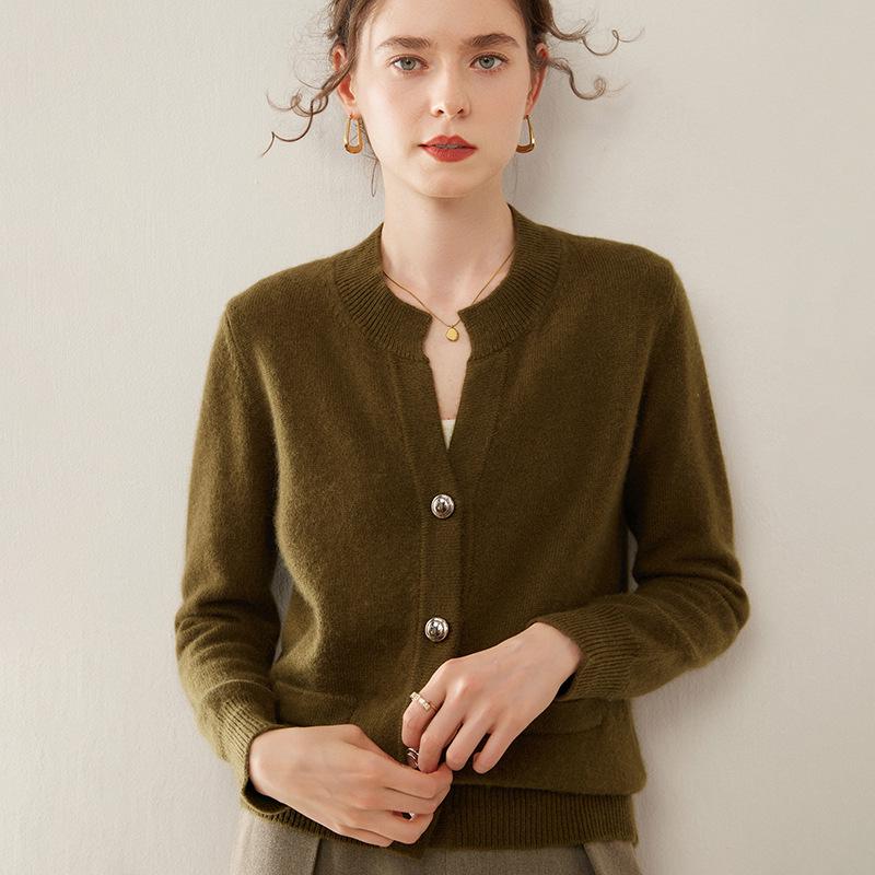 Women's Slim Fit Cashmere Cardigan - Stylish & Versatile Round Neck Knit Sweater