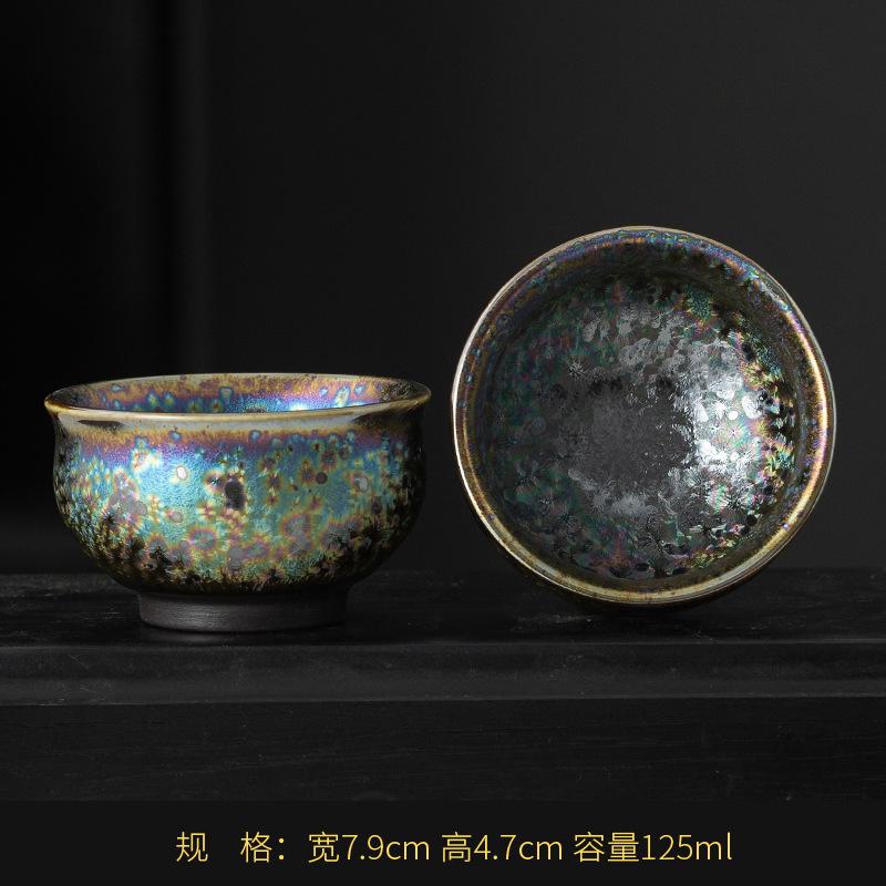 Colorful Kiln Mutated Shape Gilded Jian Zhan Cup Ceramic Kung Fu Tea Cup Tenmoku Glaze Single Cup Master Cup Tea Bowl Tasting Cu