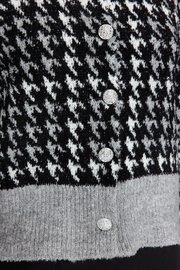 Women's Fashionable Stylish Cardigan Black Boucle Thread Patterned Jacket Look Knitwear Cardigan