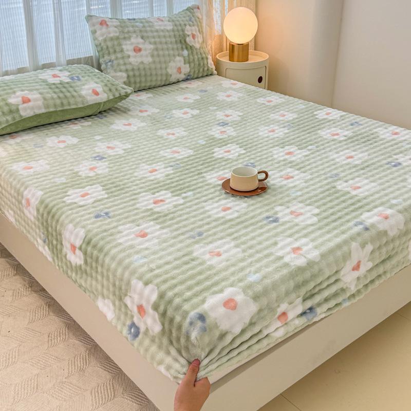 Winter Imitation Rabbit Down Milk Velvet Bed Sheet Single Piece New Printing Design High Weight Plus Velvet Thickening