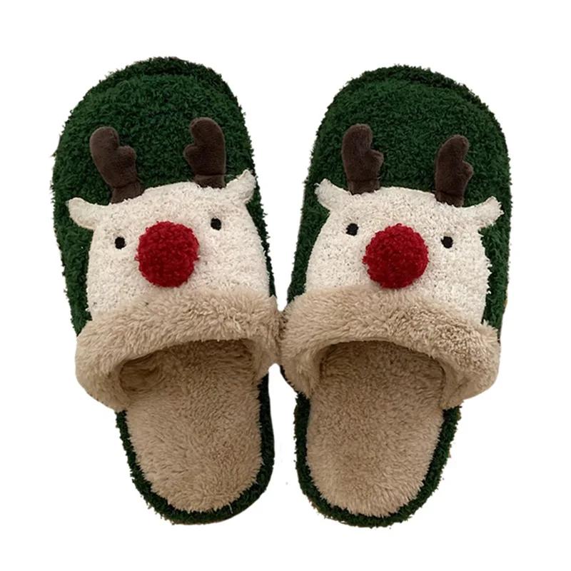 Shoes for Women Christmas Fluffy Fur Slipper Women Winter Warm Plush Home Slippers Flat Cute Slippers Men Women Couples Slippers