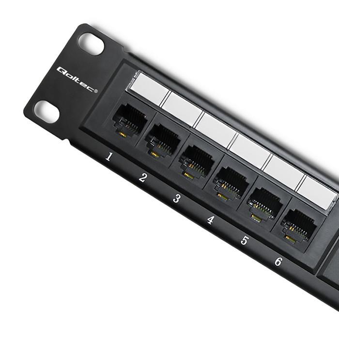 Qoltec Patch Panel Rack | 24 Porty | Kat.5E Utp | Czarny