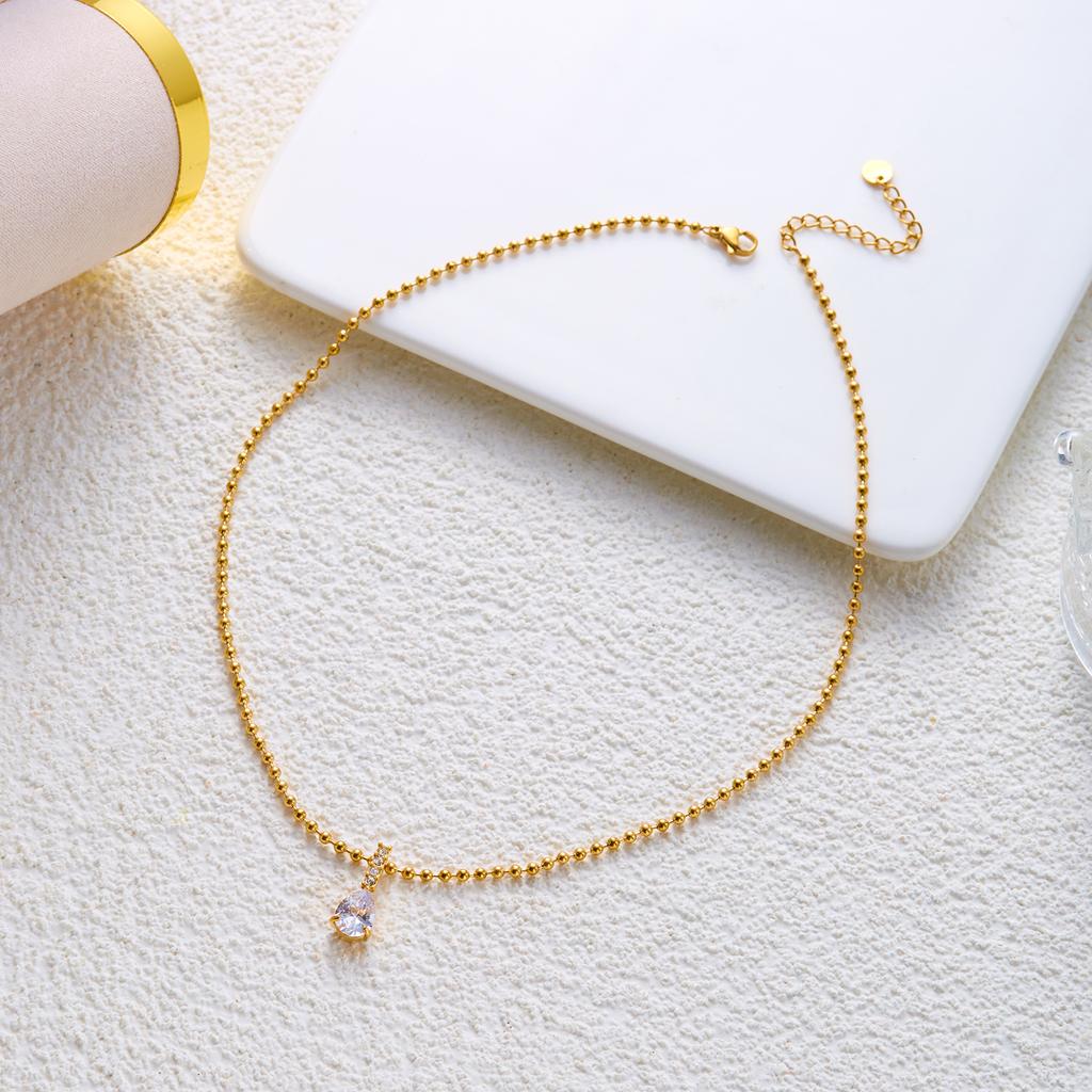 Dainty Stainless Steel Cubic Zirconia Teardrop Necklace for Women Elegant Geometric Clavicle Chain Party Jewelry Gift
