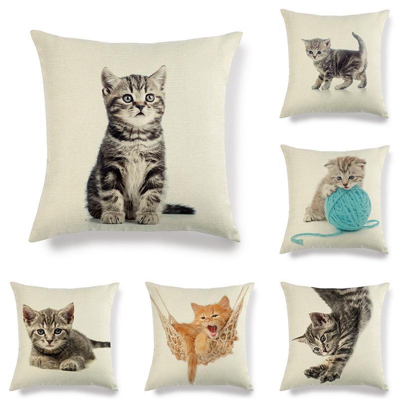 Simple Style Cute Cat Digital Printing Short Plush Pillow Covers Decorative For Car Sofa Office Cushion Cover Home Goods 60X60Cm