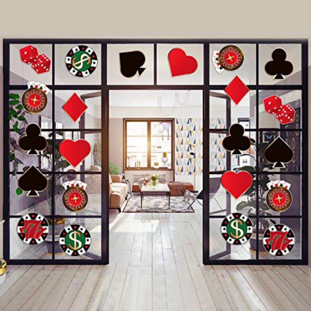24 Piezas Recortes de Cartón Temática de Póker Recortes para Fiesta Decoraciones de Las Vegas Versátiles Recortes de Decoración para Fiesta de Cumpleaños Temática de Póker