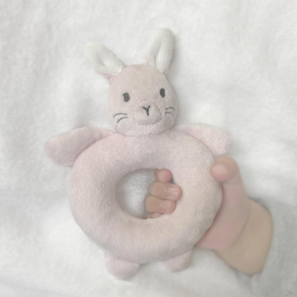 DEIGO Rassel Rassel Babyparty Geschenk Mädchen Ringrassel Hase Rosa #5704 (Sandrosa)