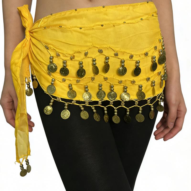 Belly Dance Waist Chain with 72 Hanging Chiffon Coins for Beginners