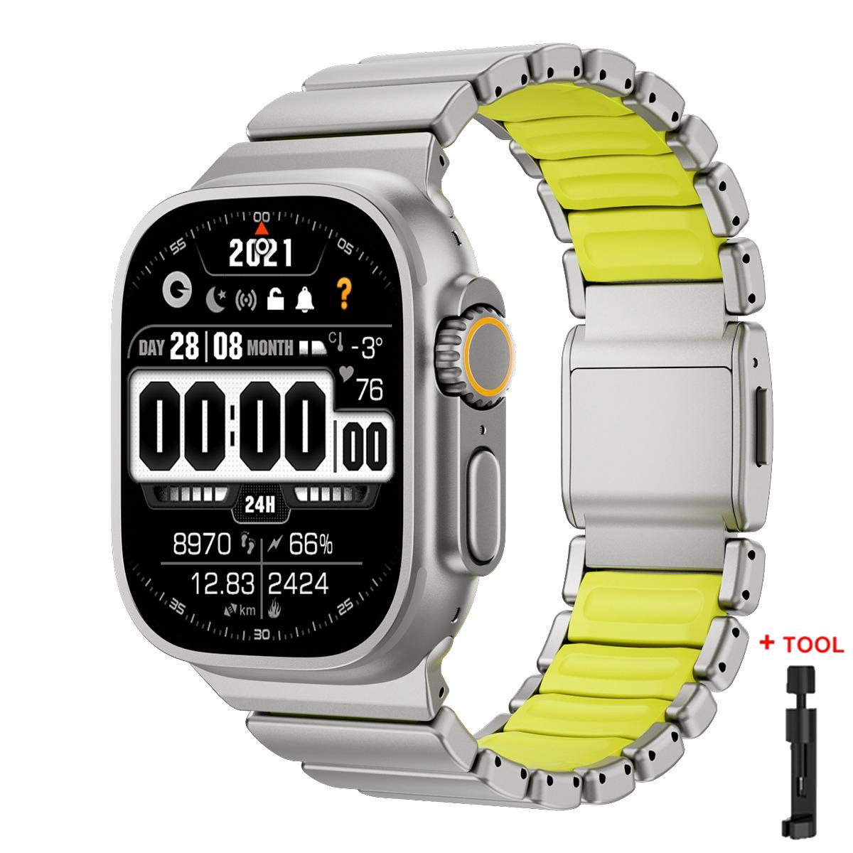 

Титановий фторкаучуковий ремінець для Apple Watch Ultra 3 2 49 мм 46 мм 45 44 мм Магнітний ремінець для Iwatch 11 10 9 8 7 SE Розкішний ремінець для годинника Series 6 5 4 SE 44mm титану, жовтий колір