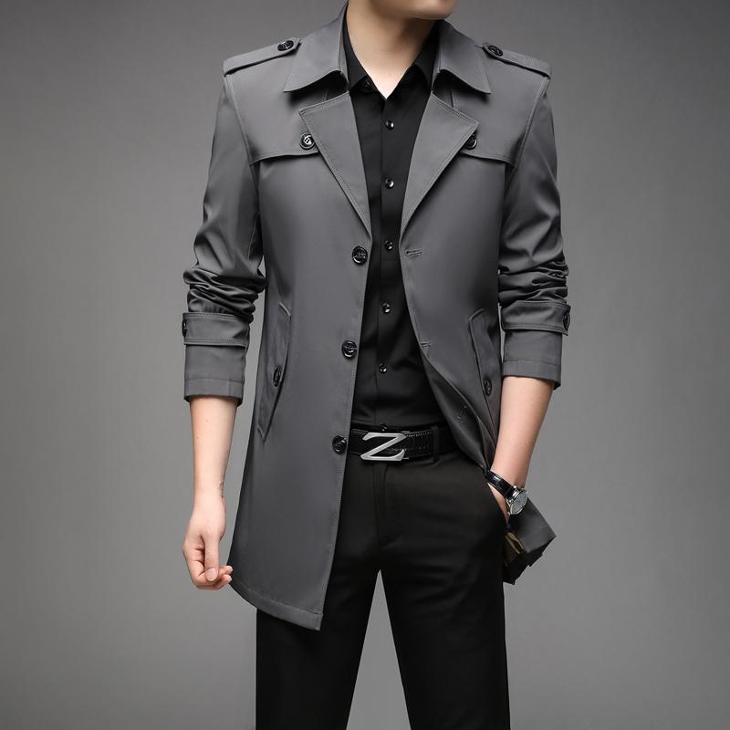 New Spring Men Trench Fashion England Style Long Trench Coats Mens Casual Outerwear Jackets Windbreaker Brand Mens Clothing 2026