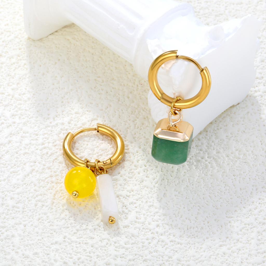Bohemian Handgefertigte Natursteinperlen Creolen für Damen Sommer Stilvoll Edelstahl Kreis Huggie Creolen Schmuck Bijoux