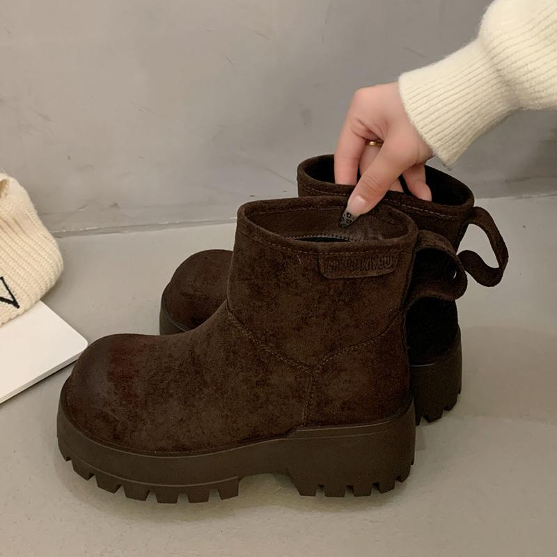 Suede Platform Women Ankle Boots Designer Short Plush Chunky Mid Heels Shoes 2025 Trend Winter New Pumps Warm Botas De Mujer