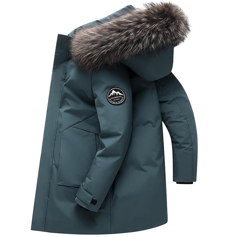 Men's 2025 Mid-Length White Duck Down Jacket with Fur Collar, Plus Size Thick Winter Outerwear