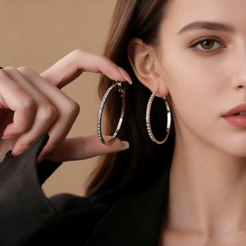 Diamond Cross Inlaid Large Hoop Earrings – Luxurious Zircon, Stylish and Versatile Design