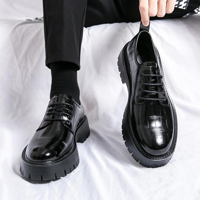 Sur-chaussures mocassins, petites chaussures en cuir, chaussures en cuir brillantes rehaussées à semelles épaisses style britannique, chaussures décontractées