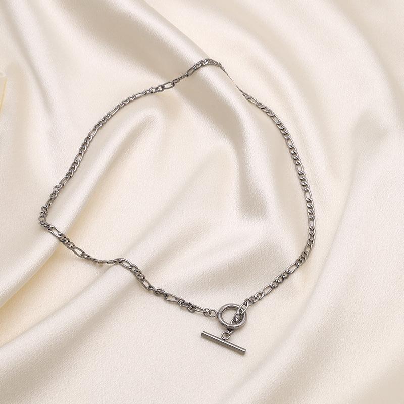 Hip Hop Fashion Versatile Steel Color Popular Ot Buckle Splicing Necklace Titanium Steel Plated 18K Gold Clavicle Chain