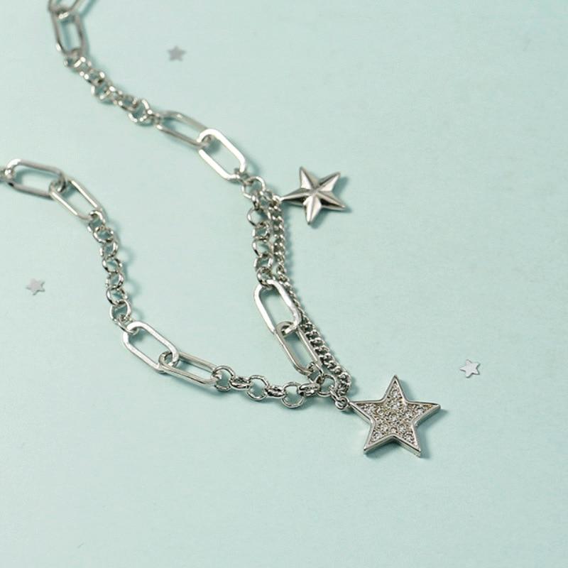 Hiphop Sterling Silver Color Crystalline Tassel Women Star Charm Necklaces Pendants Bridal Party Event Wedding Occasion Jewelry Chokers